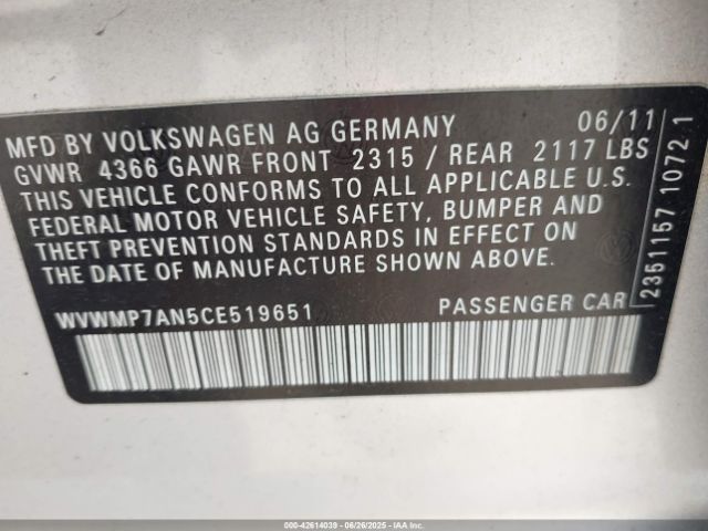 2012 VOLKSWAGEN CC WVWMP7AN5CE519651 Photo 8