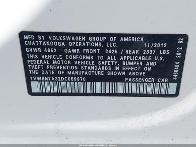2013 VOLKSWAGEN PASSAT 1VWBN7A32DC059970 Photo 8