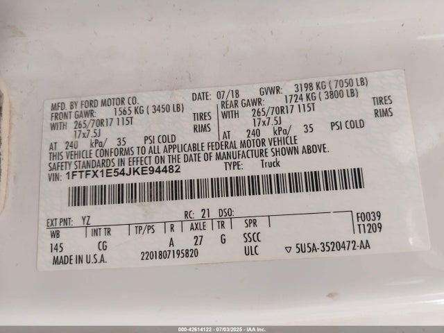 Ford 5.0l 4v 2018 1FTFX1E54JKE94482 Image 9