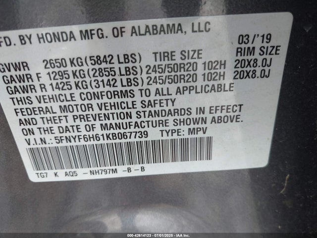 5FNYF6H61KB067739 Honda j35y6