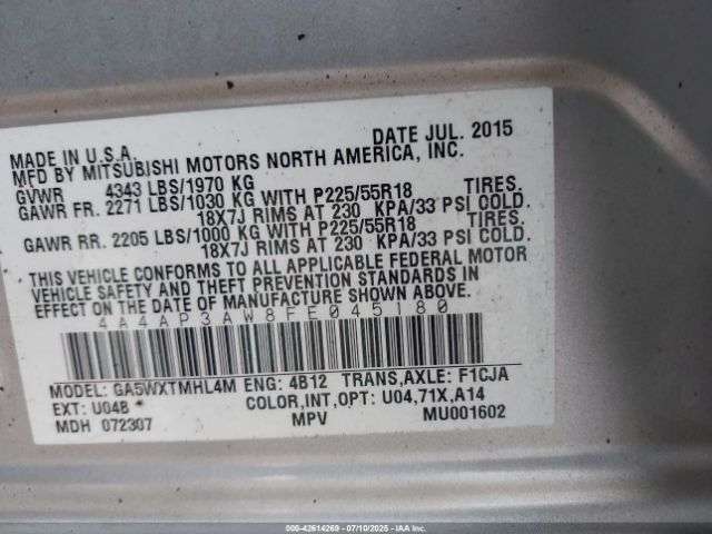 2015 MITSUBISHI OUTLANDER SPORT 4A4AP3AW8FE045180 Photo 8
