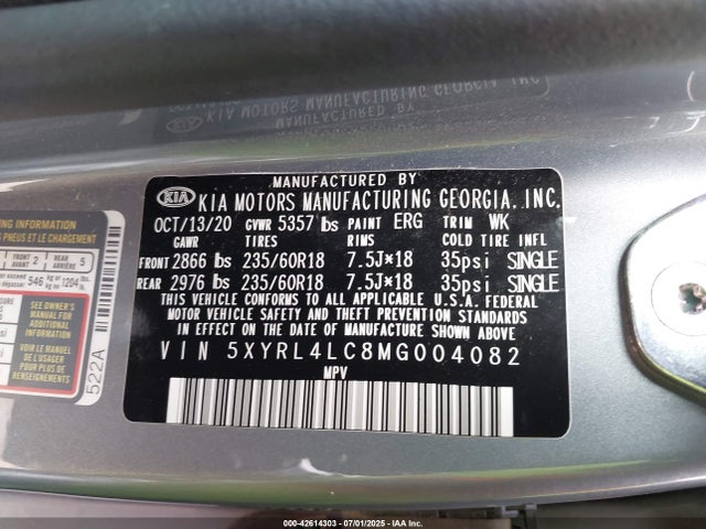 5XYRL4LC8MG004082 KIA gdi theta-iii