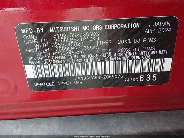2024 MITSUBISHI OUTLANDER JA4J3VA84RZ065076 Photo 8