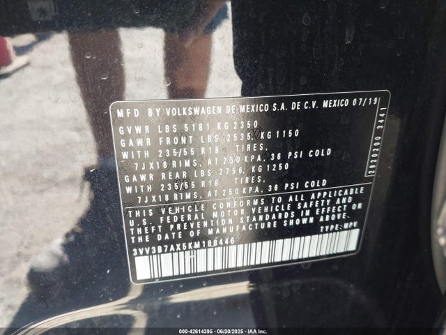 3VV3B7AX5KM188446 Volkswagen 2019