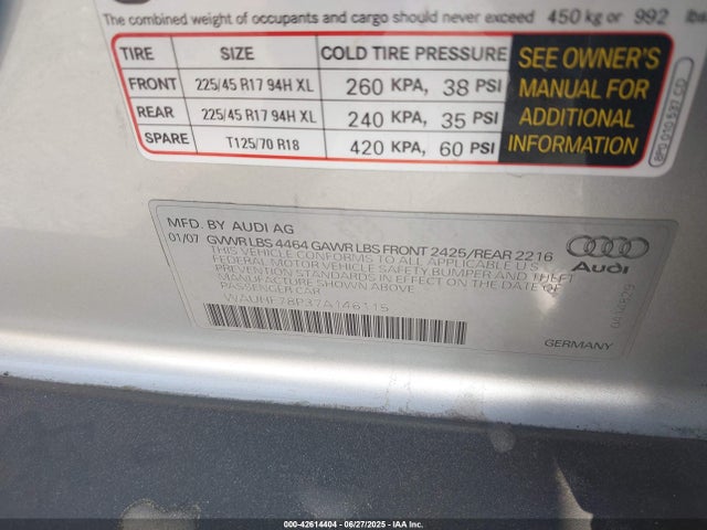 2007 AUDI A3 WAUHF78P37A146115 Photo 8