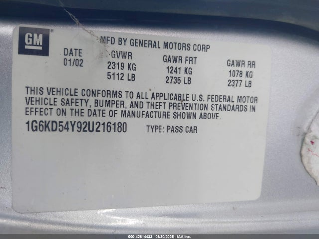 2002 CADILLAC DEVILLE 1G6KD54Y92U216180 Photo 8