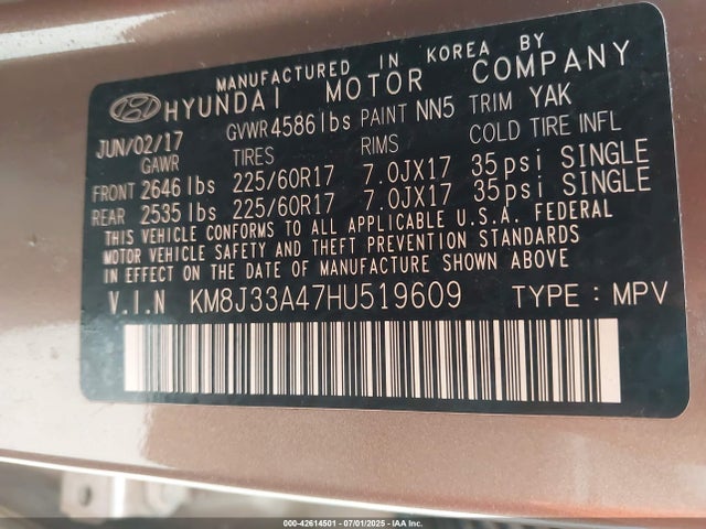 KM8J33A47HU519609 Hyundai gdi nu