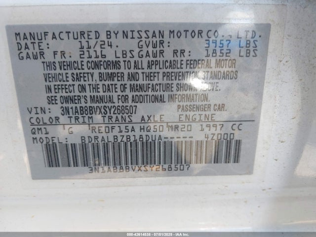 3N1AB8BVXSY268507 Nissan 2025