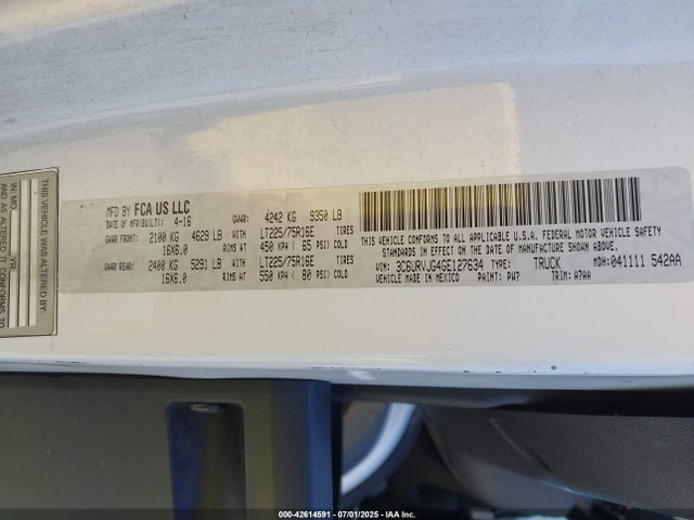 3C6URVJG4GE127634 RAM 2016