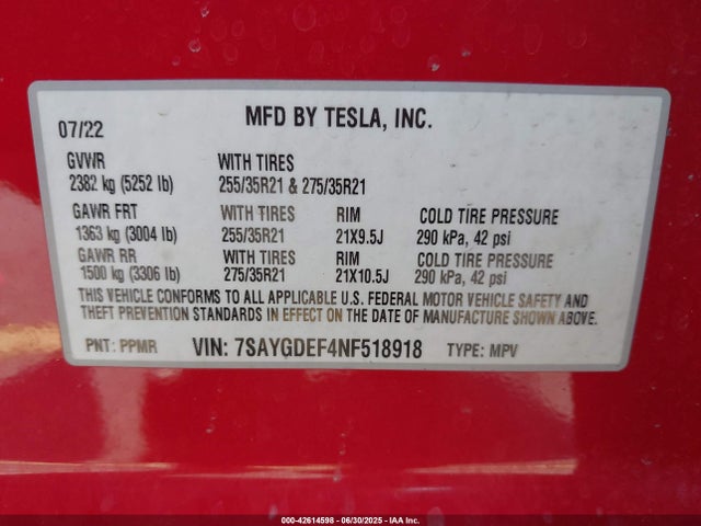 2022 TESLA MODEL Y 7SAYGDEF4NF518918 Photo 8
