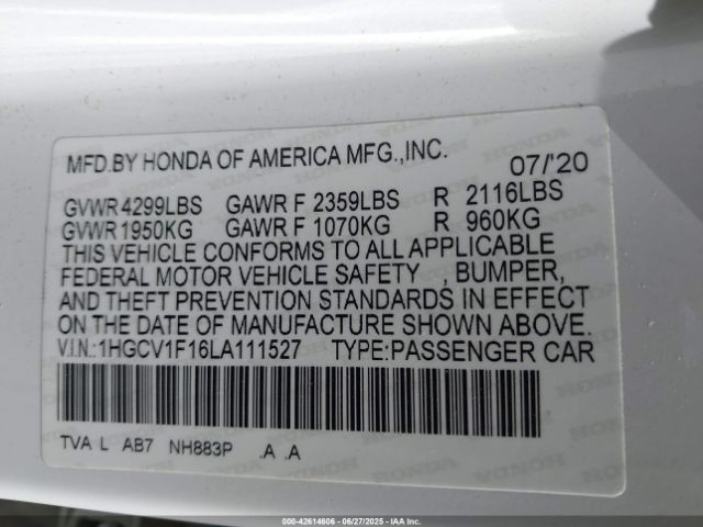 2020 HONDA ACCORD 1HGCV1F16LA111527 Photo 8