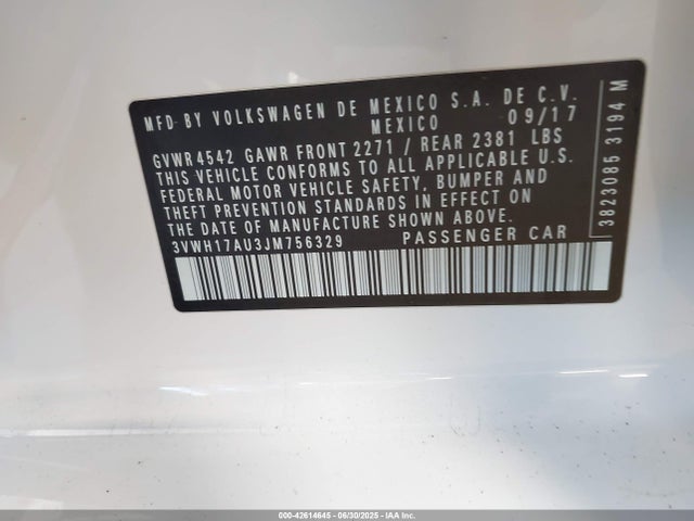 3VWH17AU3JM756329 Volkswagen 2018