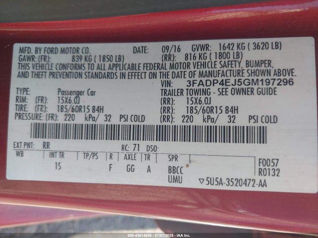 Ford 1.6l ti-vct premium fuel 2016 3FADP4EJ5GM197296 Image 9