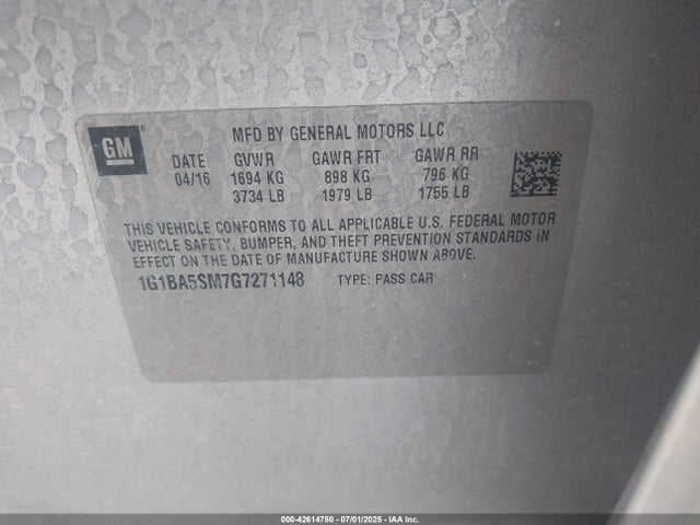 1G1BA5SM7G7271148 Chevrolet le2 - di: direct injection, alum, vvt, gen i, gmna