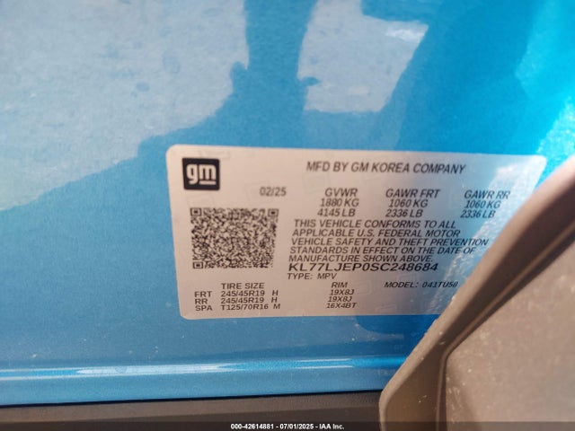 KL77LJEP0SC248684 Chevrolet lbp