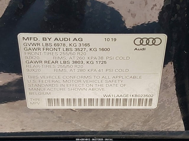 WA1LAAGE1KB023502 Audi 2019
