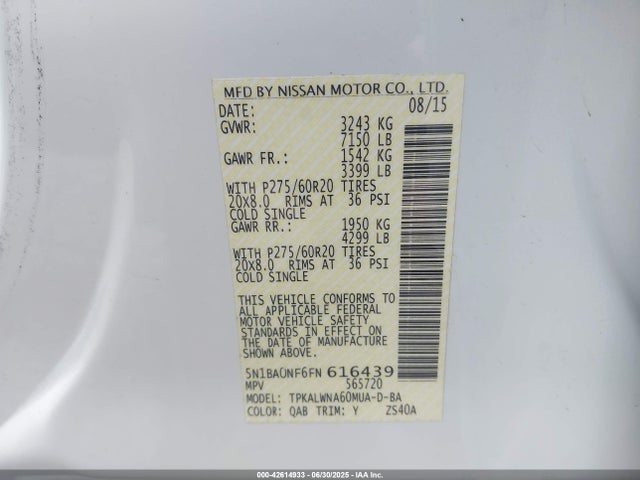 5N1BA0NF6FN616439 Nissan 2015