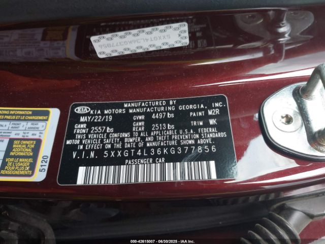 2019 KIA OPTIMA 5XXGT4L36KG377856 Photo 8