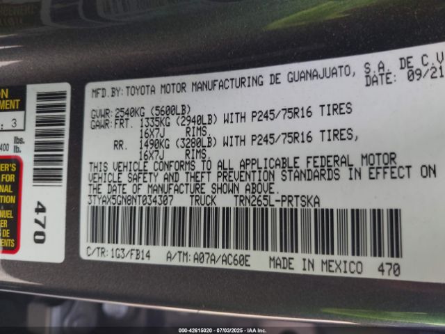 2022 TOYOTA TACOMA 3TYAX5GN8NT034307 Photo 8