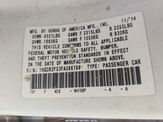 1HGCR2F53FA066788 Honda k24w1