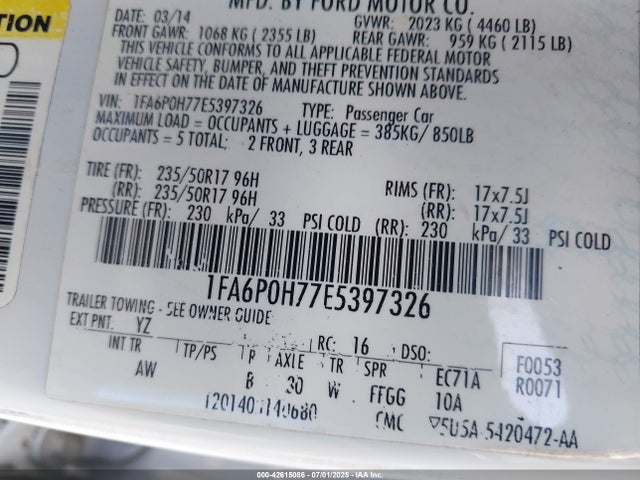 Ford Fusion 2014 1FA6P0H77E5397326 Image 9