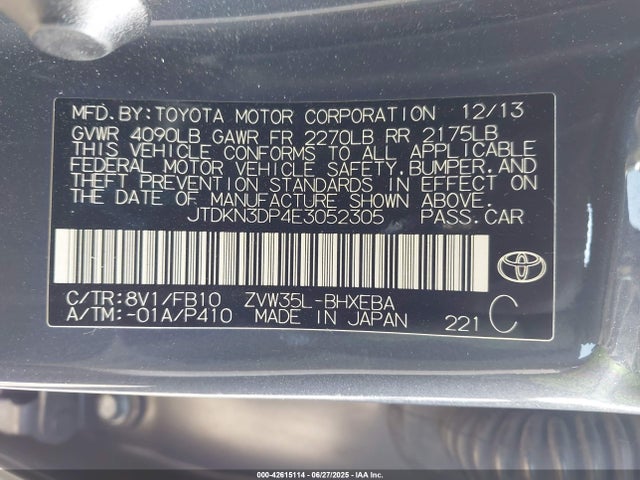 Toyota 2zr-fxe+3jm 2014 JTDKN3DP4E3052305 Image 9