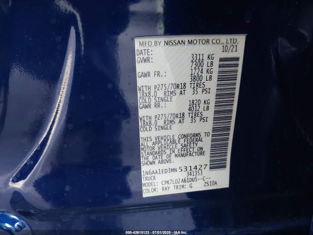 1N6AA1ED3MN531427 Nissan 2021