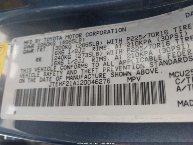 2002 TOYOTA HIGHLANDER JTEHF21A120046276 Photo 8