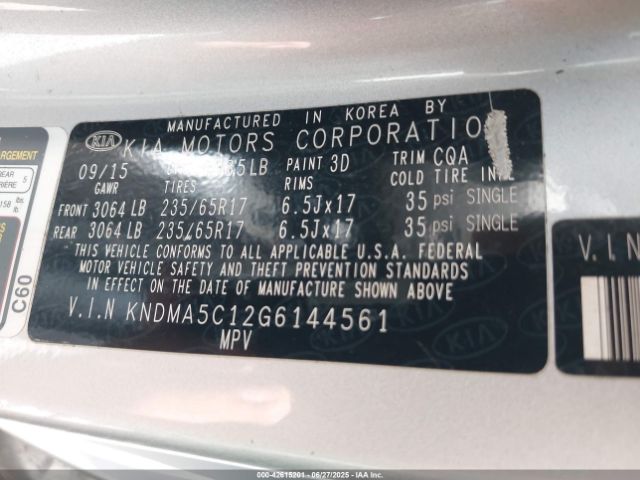 KNDMA5C12G6144561 KIA dohc gdi lambda ii