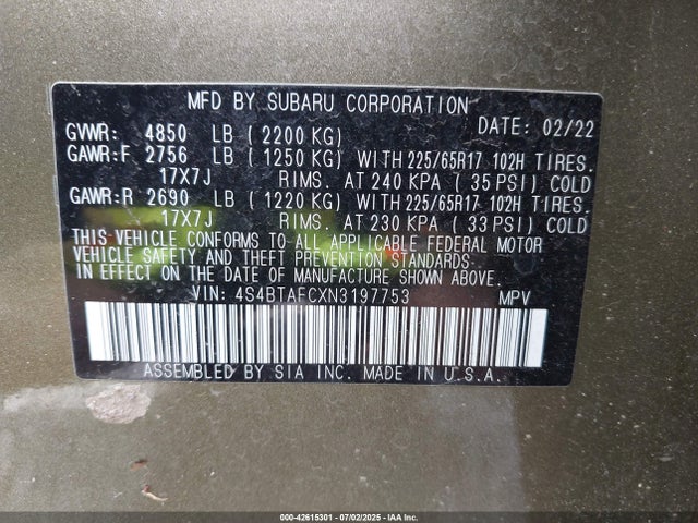 4S4BTAFCXN3197753 Subaru na, u5