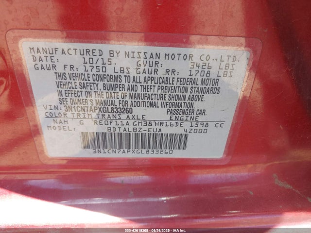 3N1CN7APXGL833260 Nissan 2016