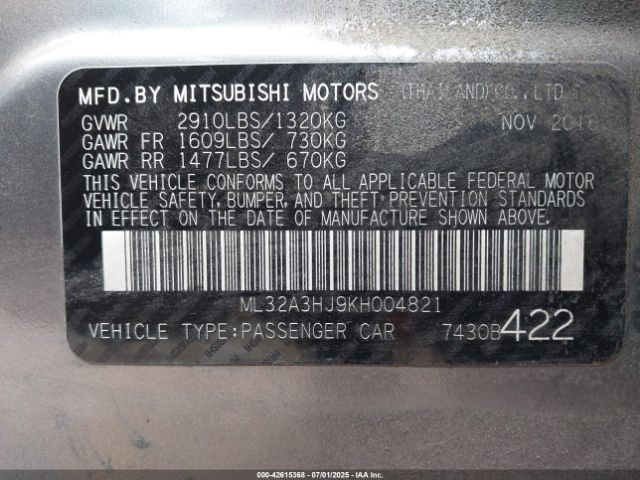 2019 MITSUBISHI MIRAGE ML32A3HJ9KH004821 Photo 8