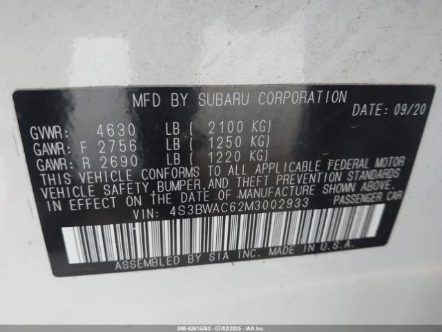 2021 SUBARU LEGACY 4S3BWAC62M3002933 Photo 8