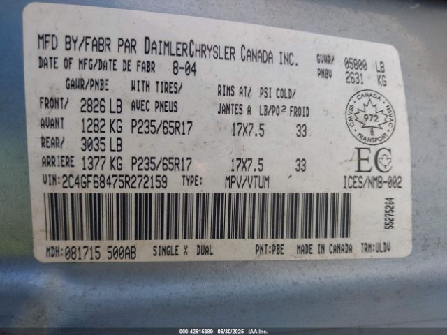 2005 CHRYSLER PACIFICA 2C4GF68475R272159 Photo 8