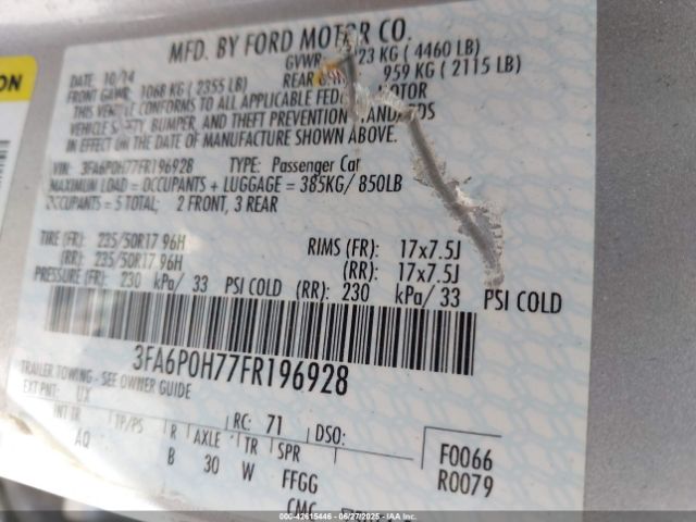 3FA6P0H77FR196928 Ford 2015
