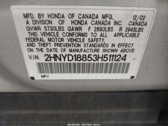 2003 ACURA MDX 2HNYD18853H511124 Photo 8