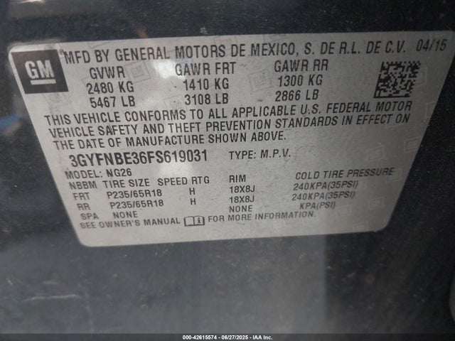 2015 CADILLAC SRX 3GYFNBE36FS619031 Photo 8