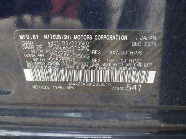 2019 MITSUBISHI OUTLANDER JA4AZ3A39KZ032510 Photo 8