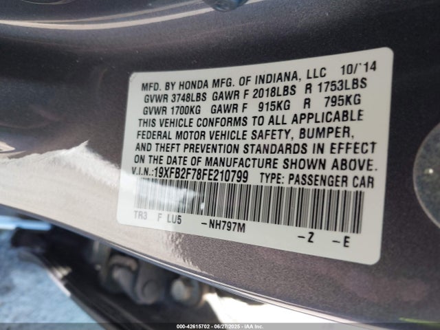 Honda r18z1 2015 19XFB2F78FE210799 Image 9