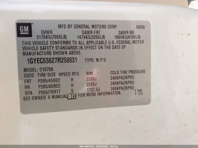 2007 CADILLAC ESCALADE 1GYEC63827R258831 Photo 8