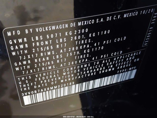 Volkswagen Tiguan 2021 3VV0B7AX8MM020189 Image 9
