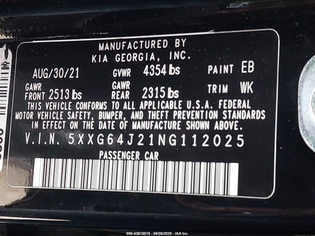 5XXG64J21NG112025 KIA t-gdi gamma ii