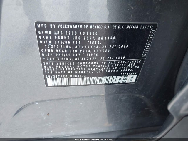 3VV3B7AX0LM088773 Volkswagen 2020
