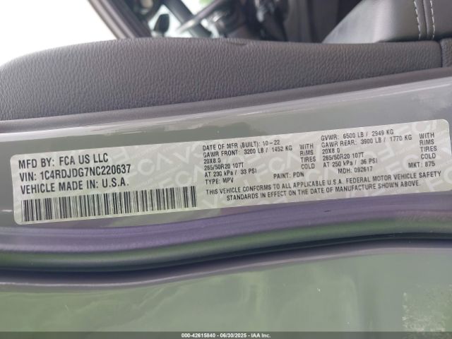 2022 DODGE DURANGO 1C4RDJDG7NC220637 Photo 8