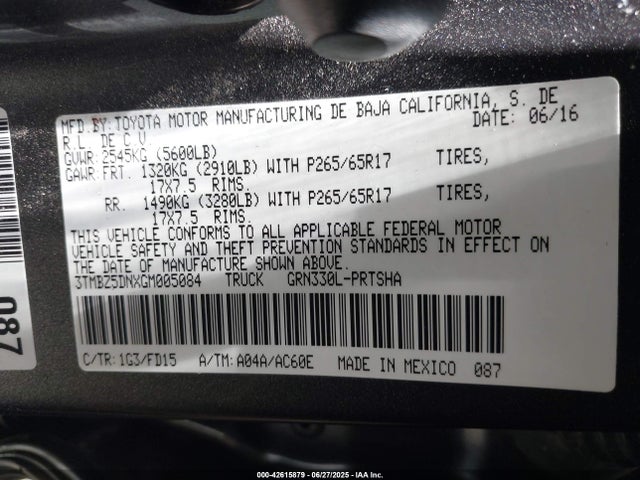 3TMBZ5DNXGM005084 Toyota 2gr-fks