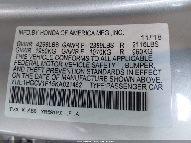 1HGCV1F15KA021462 Honda l15be