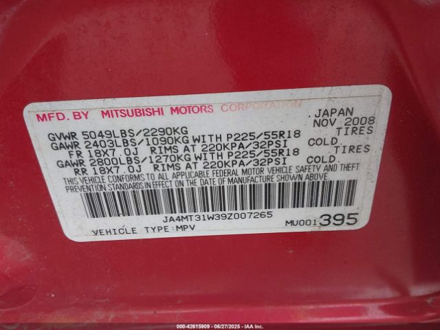 2009 MITSUBISHI OUTLANDER JA4MT31W39Z007265 Photo 8