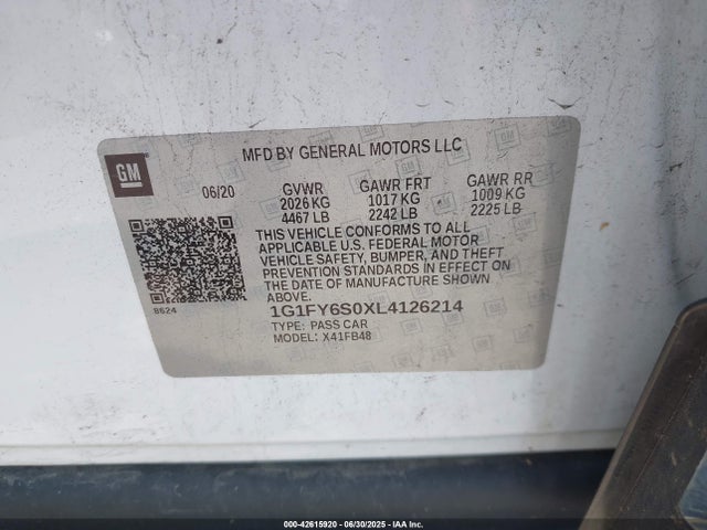 1G1FY6S0XL4126214 Chevrolet 2020