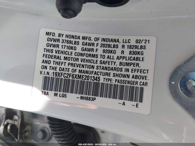 Honda k20c2 2021 19XFC2F6XME201345 Image 9