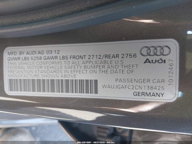 2012 AUDI A6 WAUJGAFC2CN138425 Photo 8
